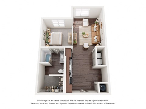 Floor plan for 1 bed, 1 bath, 705 sqft
